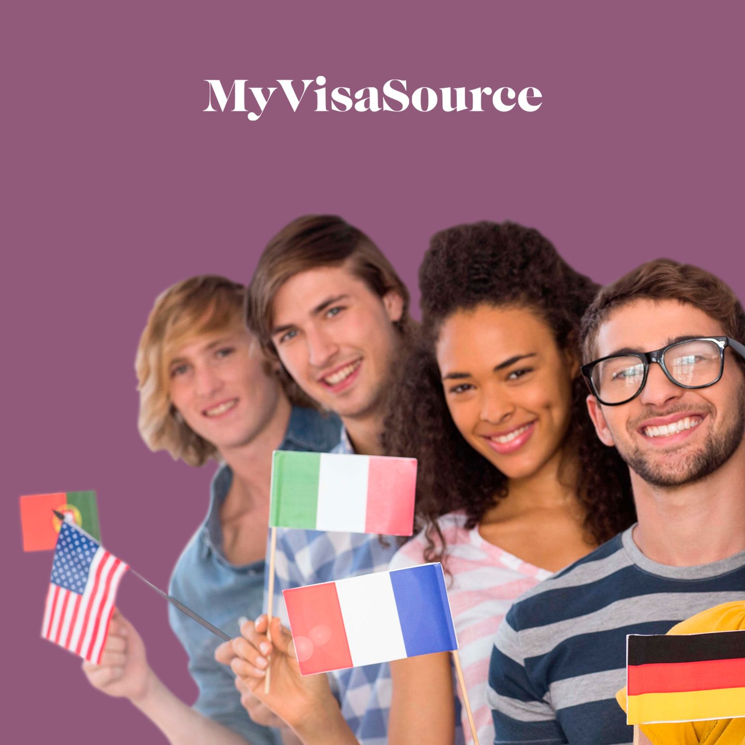 4 international students holding different country flags my visa source