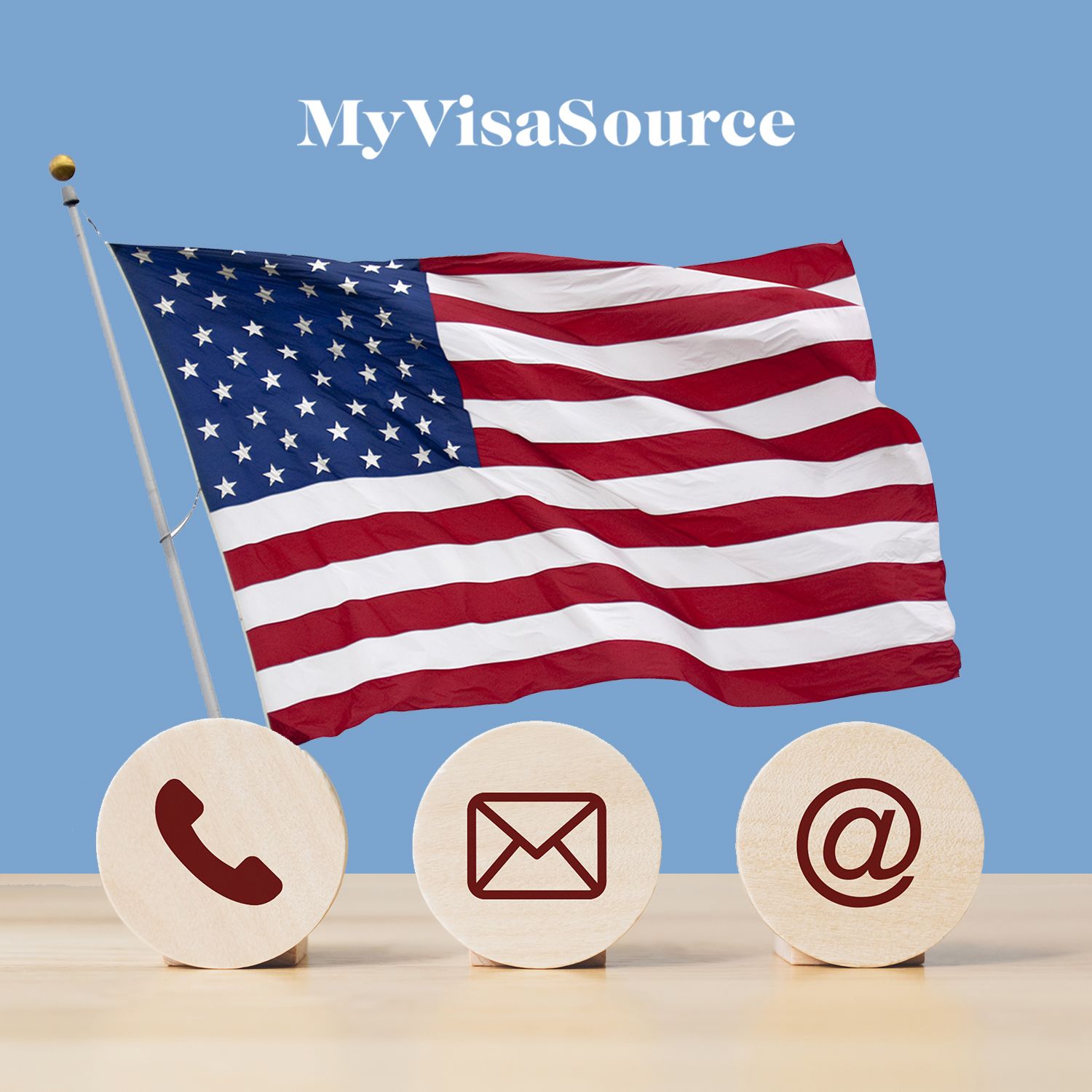 american flag with phone email and website icons my visa source