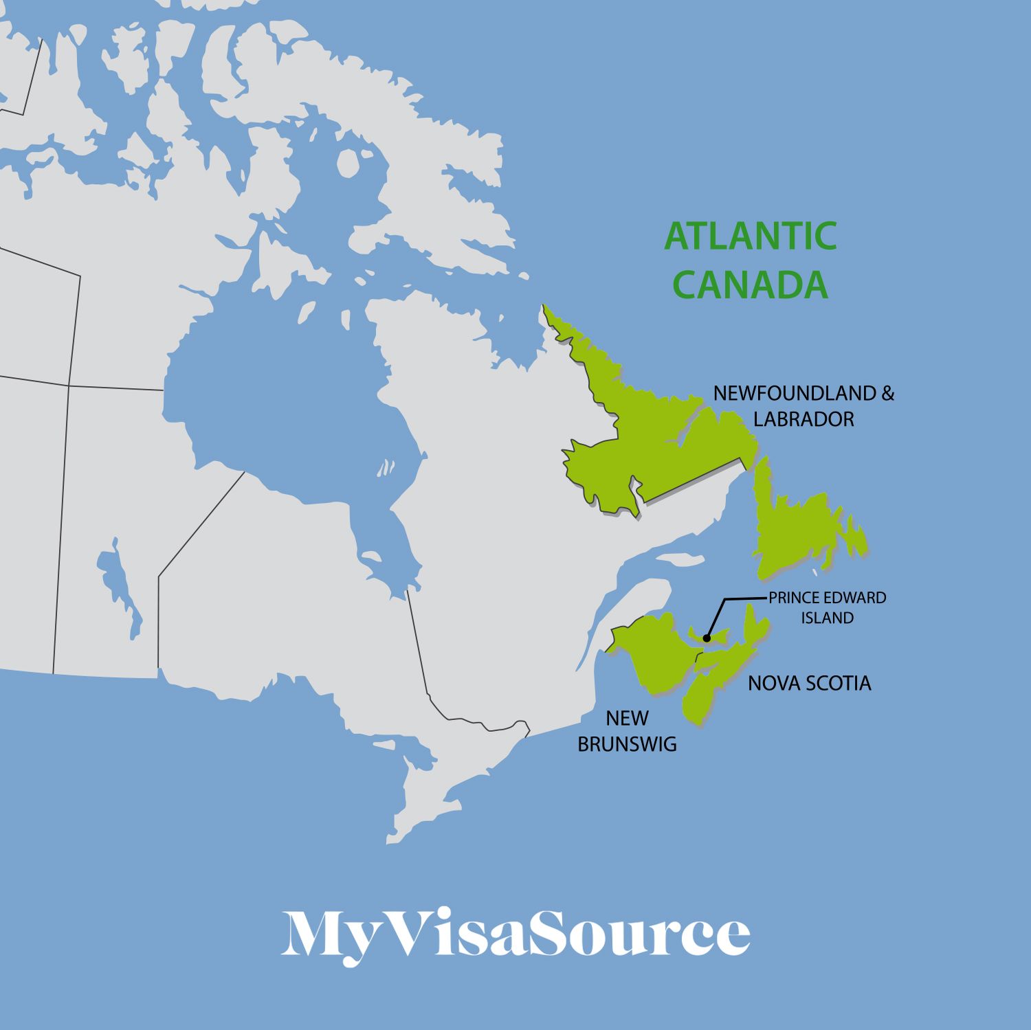 atlantic provinces highlighted in a map my visa source