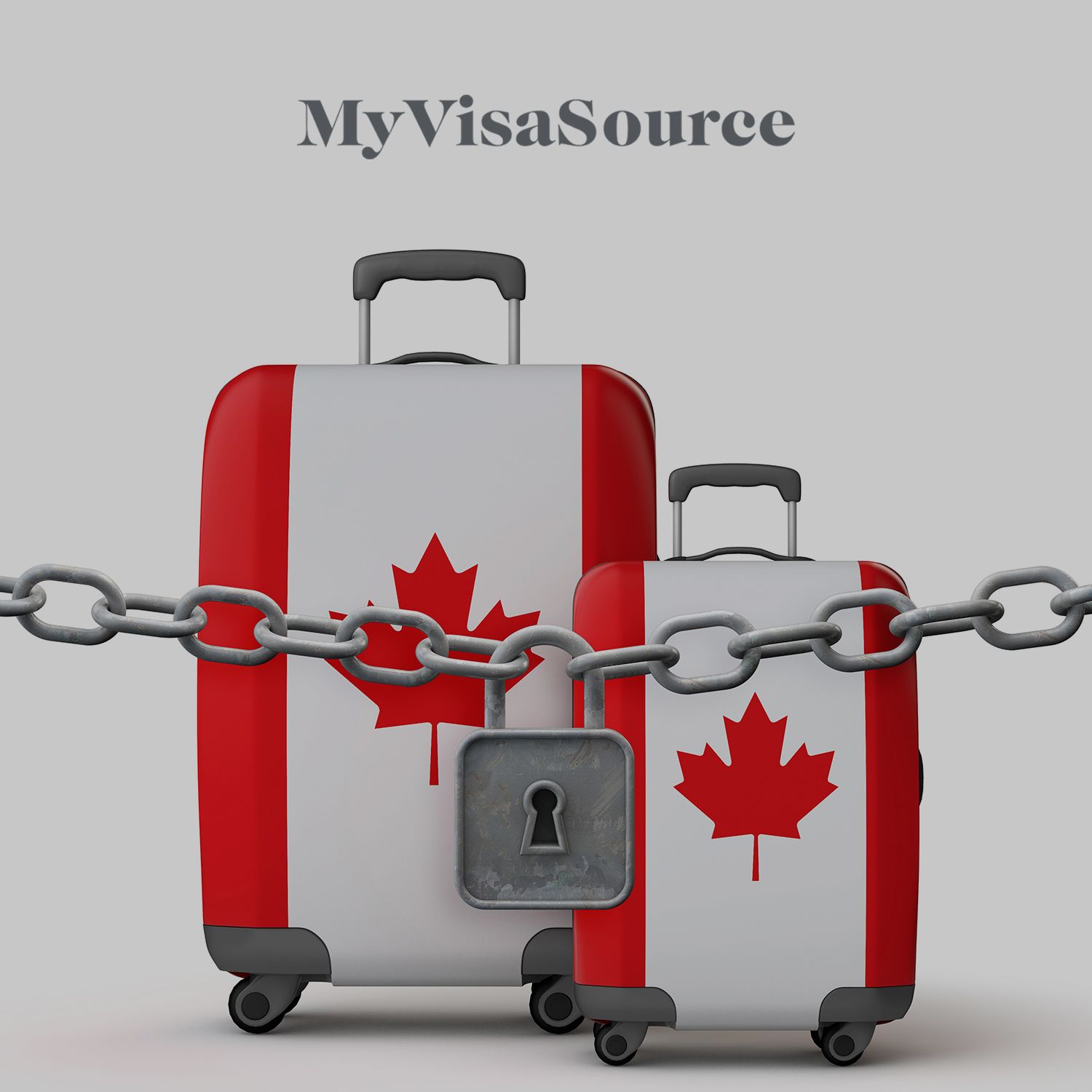 canadian flags on luggage with a locked chain in front my visa source