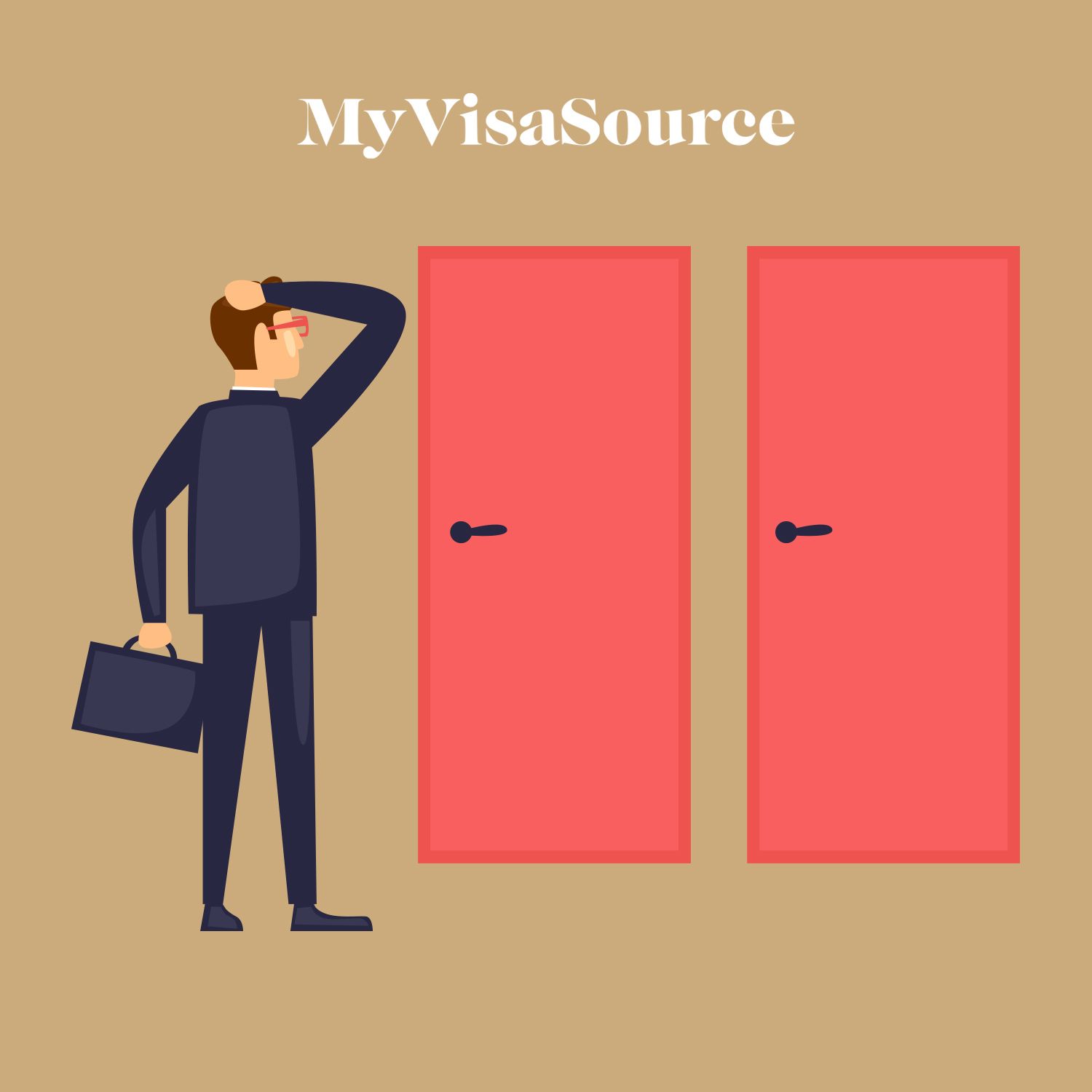 cartoon of businessman choosing between two doors my visa source