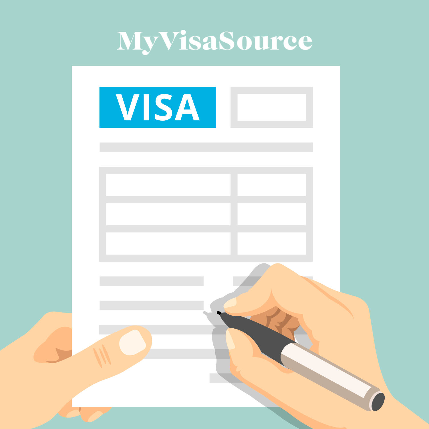cartoon of hands filling out a visa form my visa source