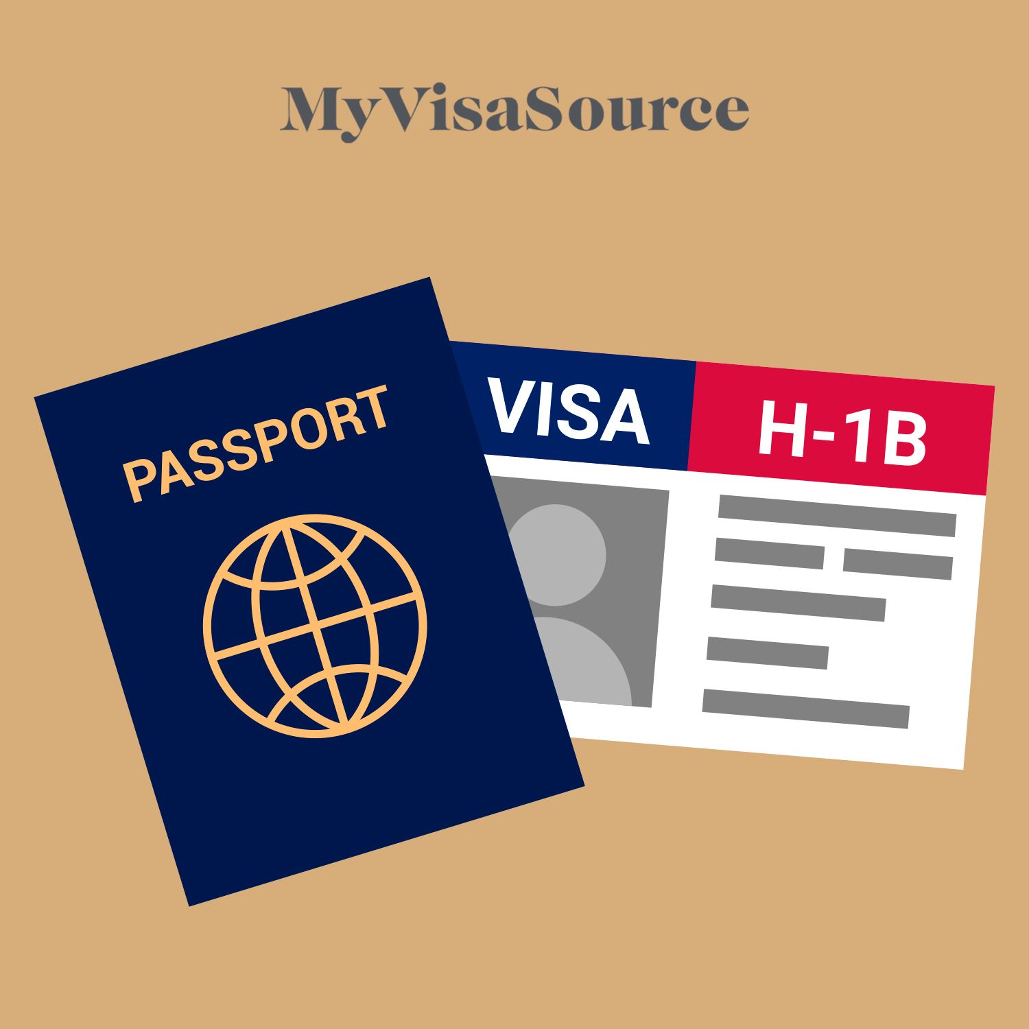 cartoonish drawing of a passport and h1b visa my visa source