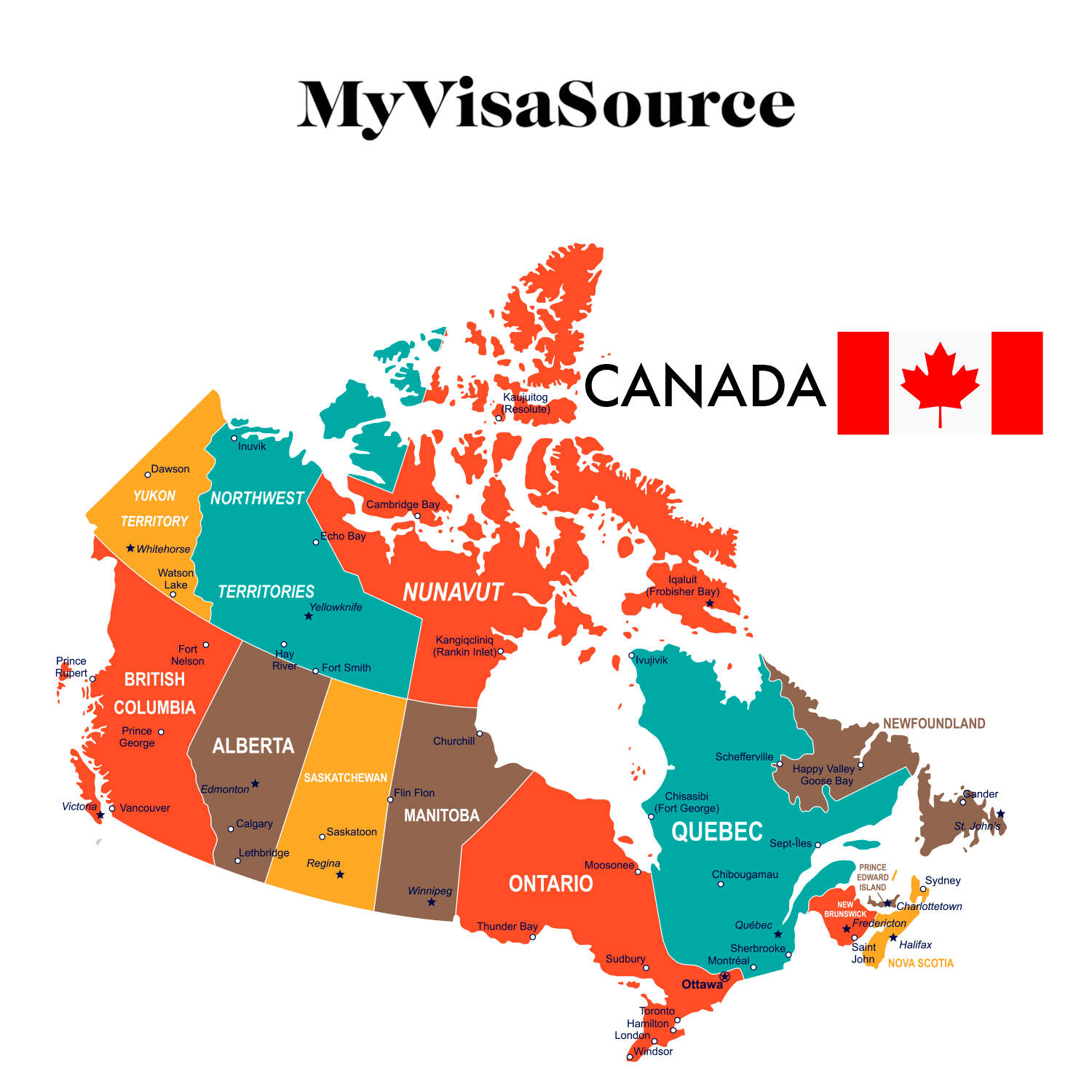 colourful map of canada my visa source
