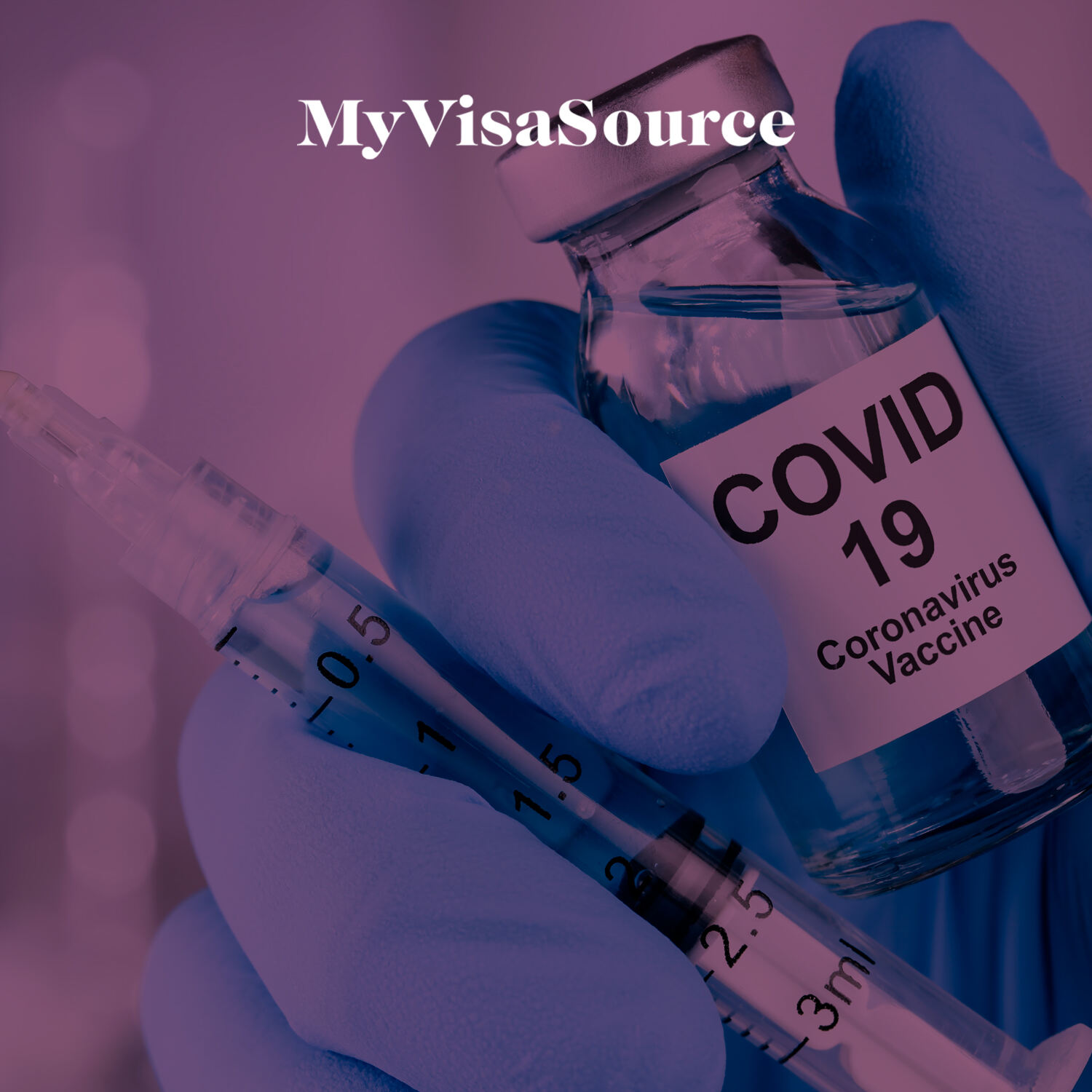 covid vaccine and syringe between rubber gloves my visa source