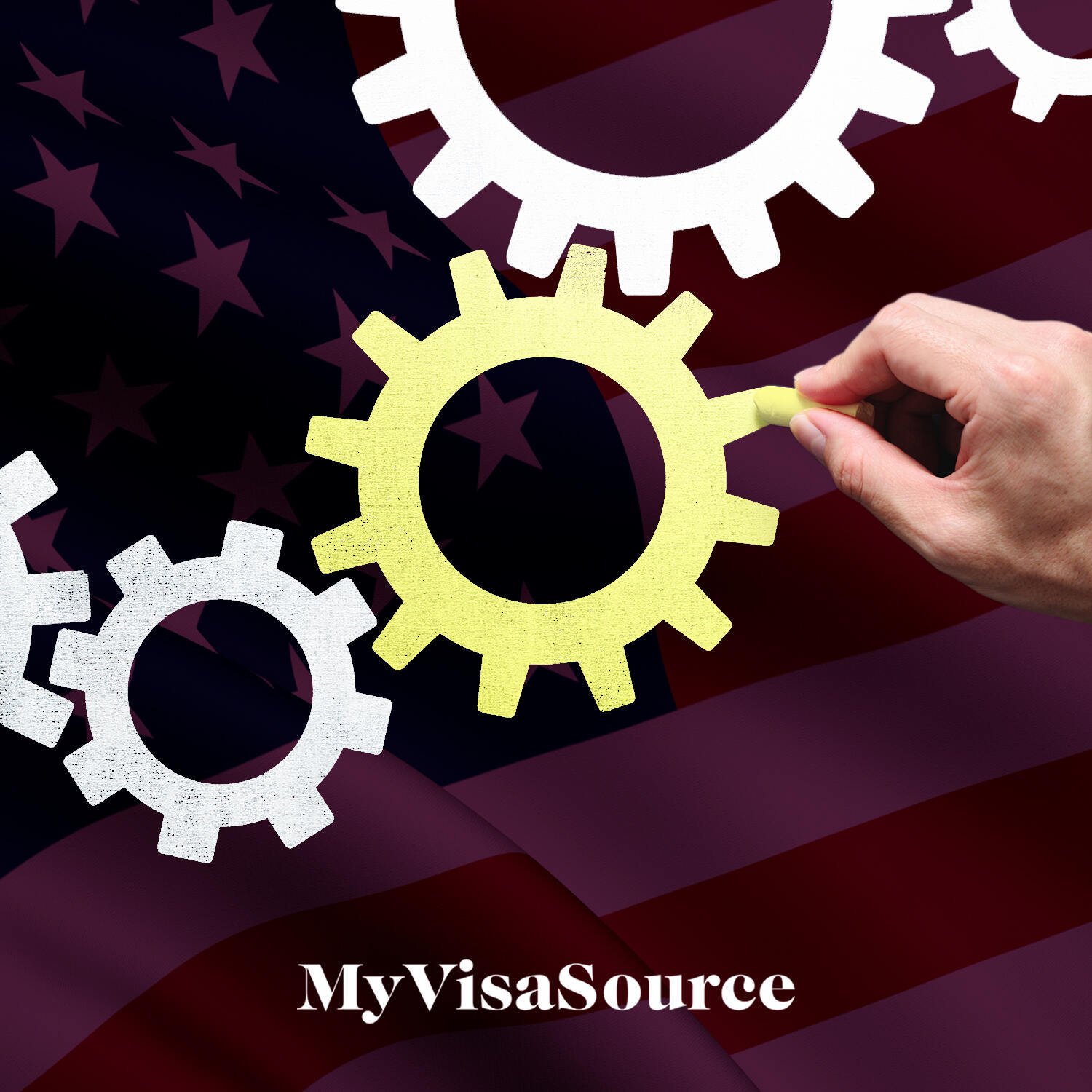 gears being turned by a hand with american flag my visa source