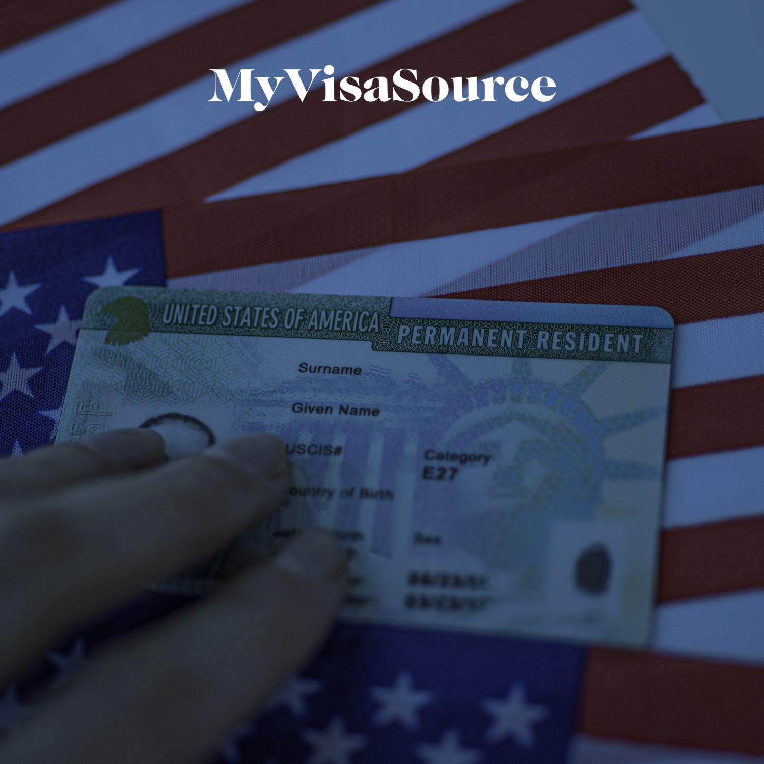 green card on top of us flag background my visa source