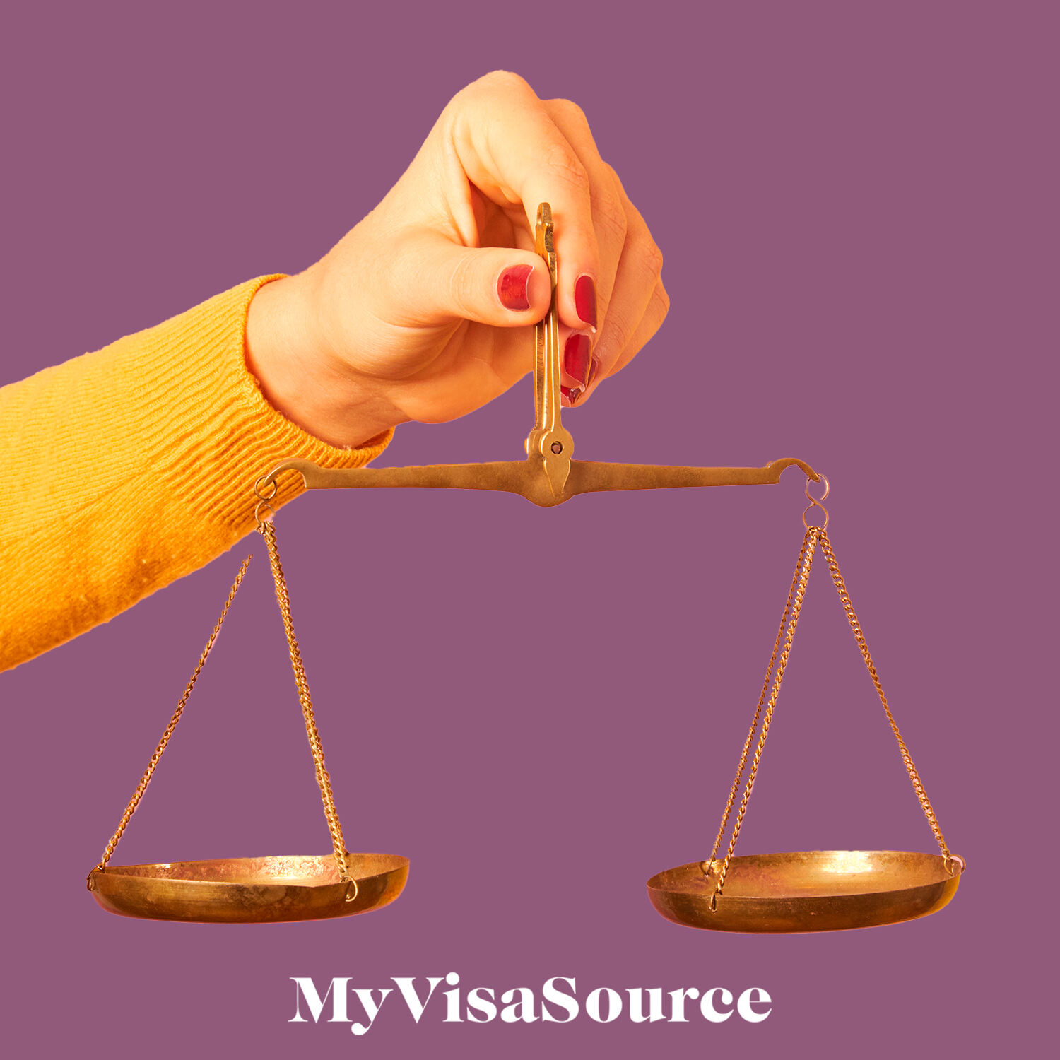 hand holding a balancing scale with two empty sides my visa source