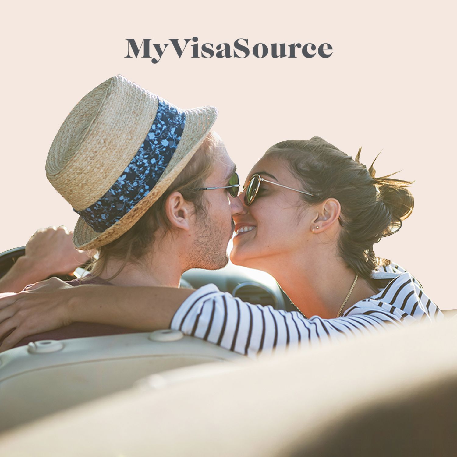 happy couple kissing in a convertible car my visa source