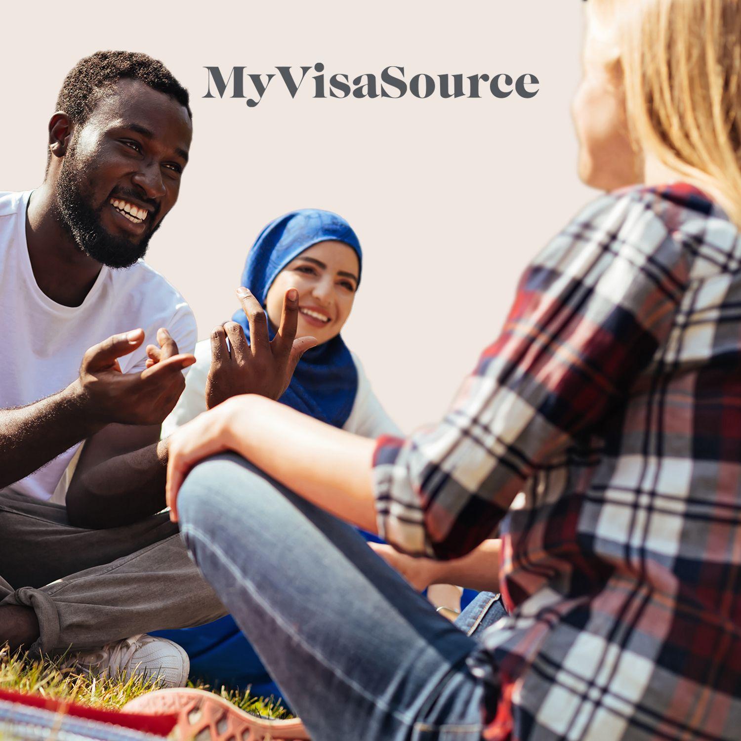 happy international students hanging out my visa source