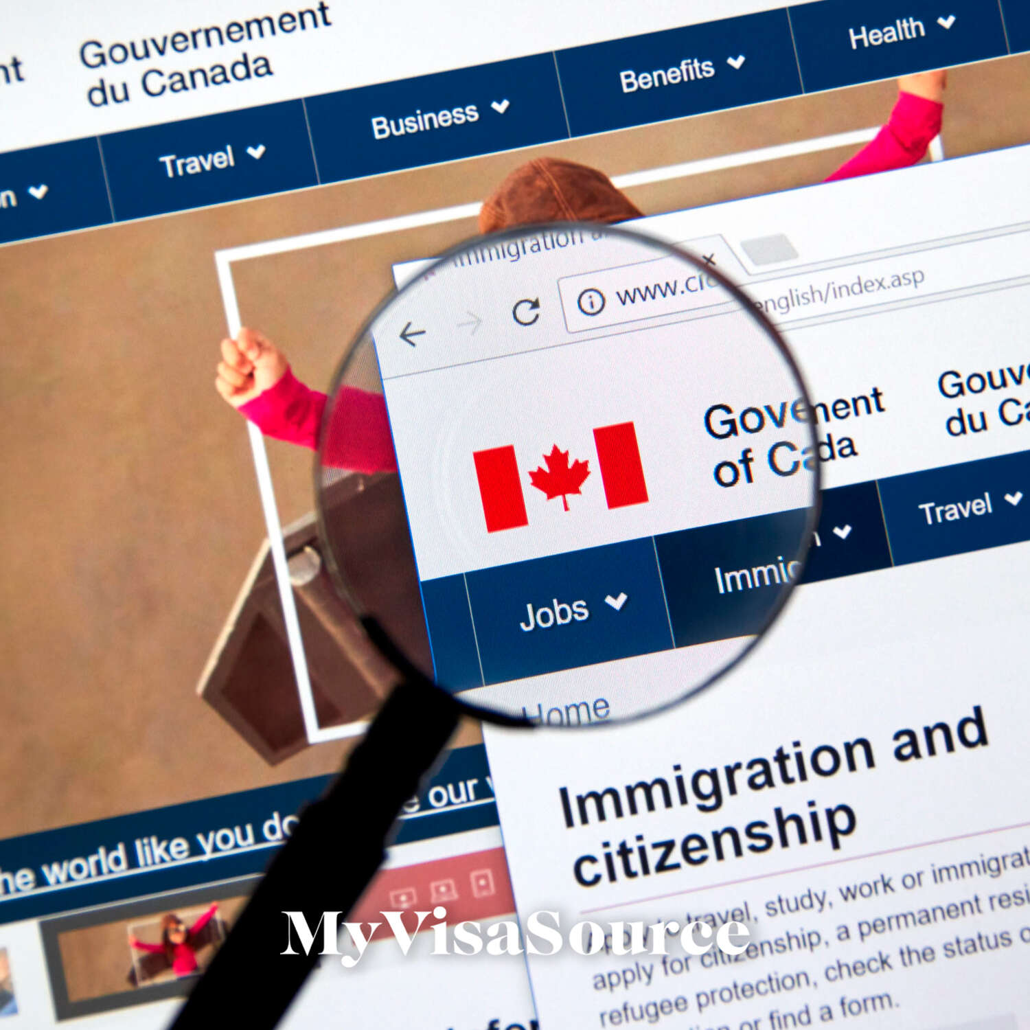 ircc website with magnifying glass over canadian flag my visa source