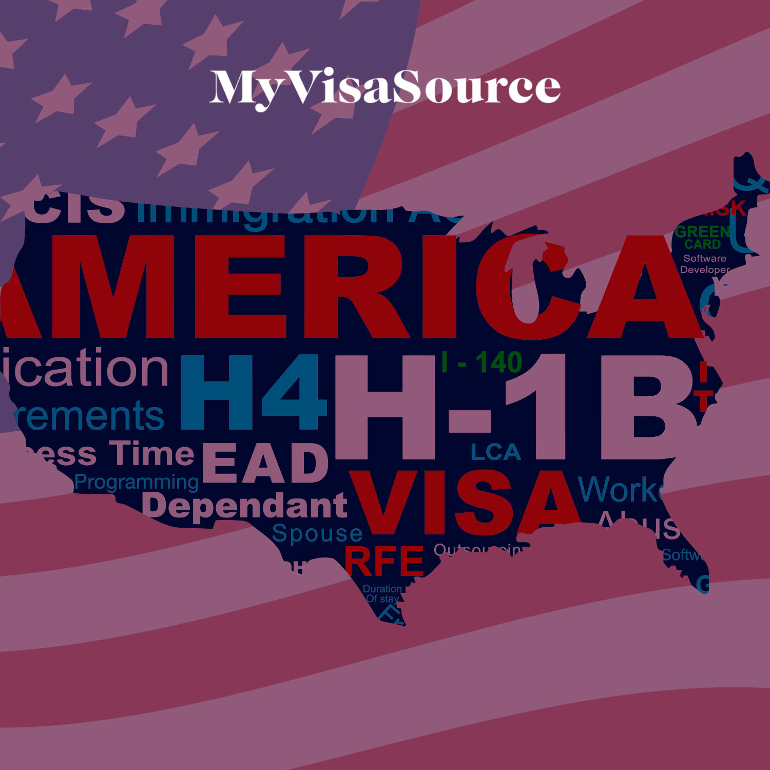 map of america with h 1b visa words