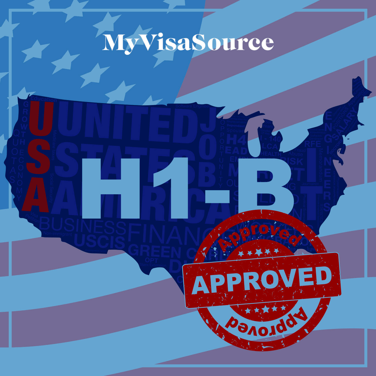 map of america with h1 b visa and approved symbol
