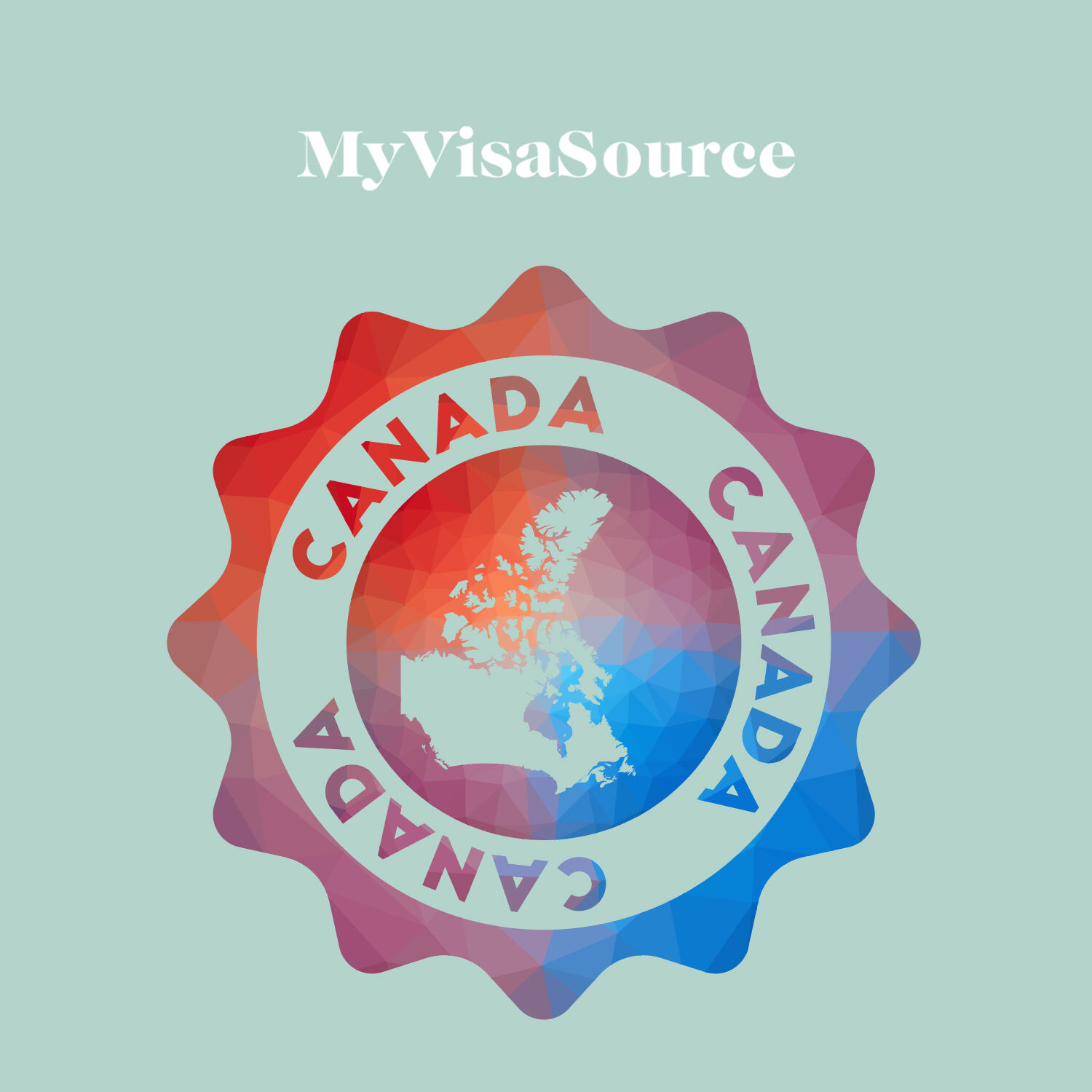 multi coloured logo with map of canada in the center and canada around the logo my visa source