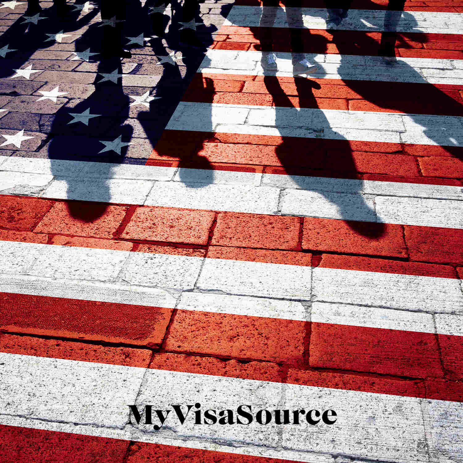 painted american flag on brick ground shadows of people over it my visa source