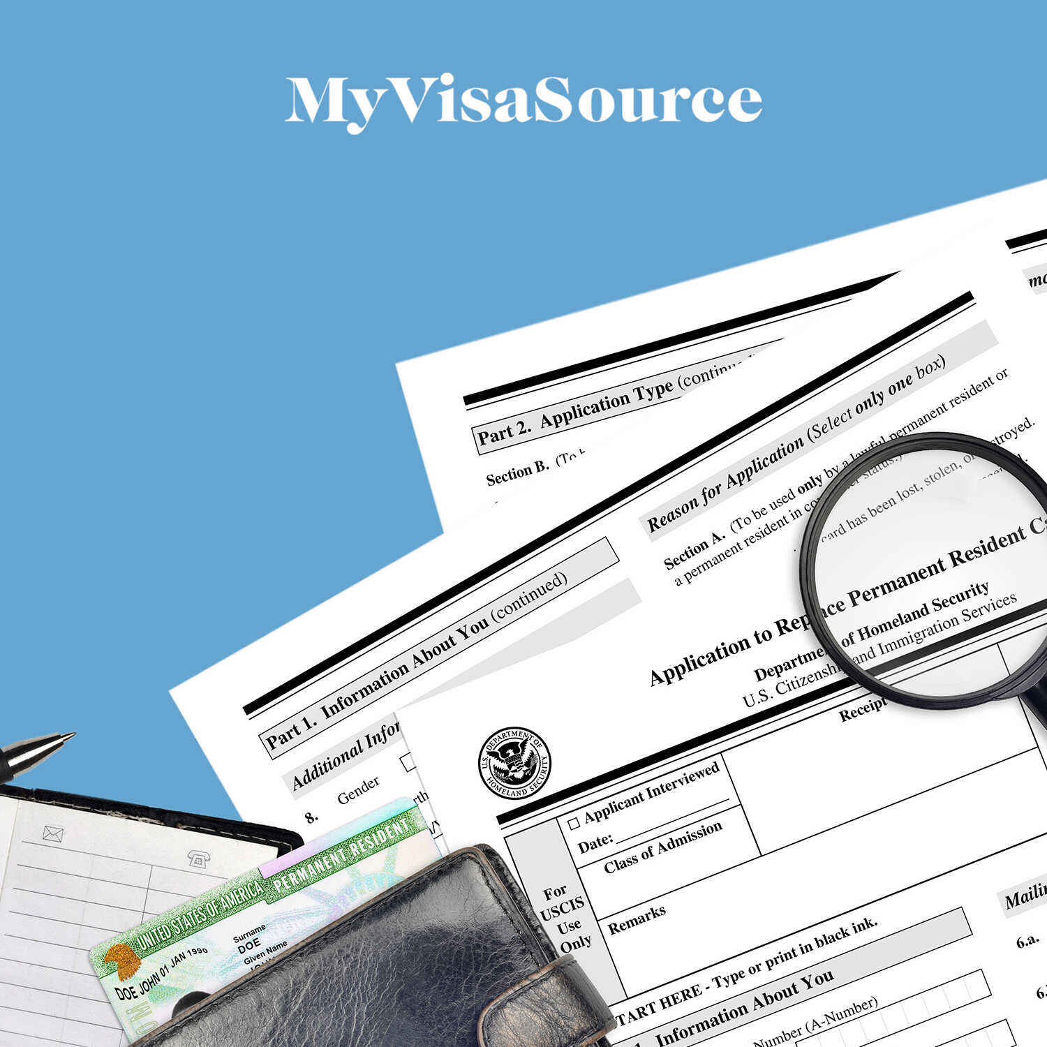 paperwork pen glasses wallet immigration paperwork my visa source