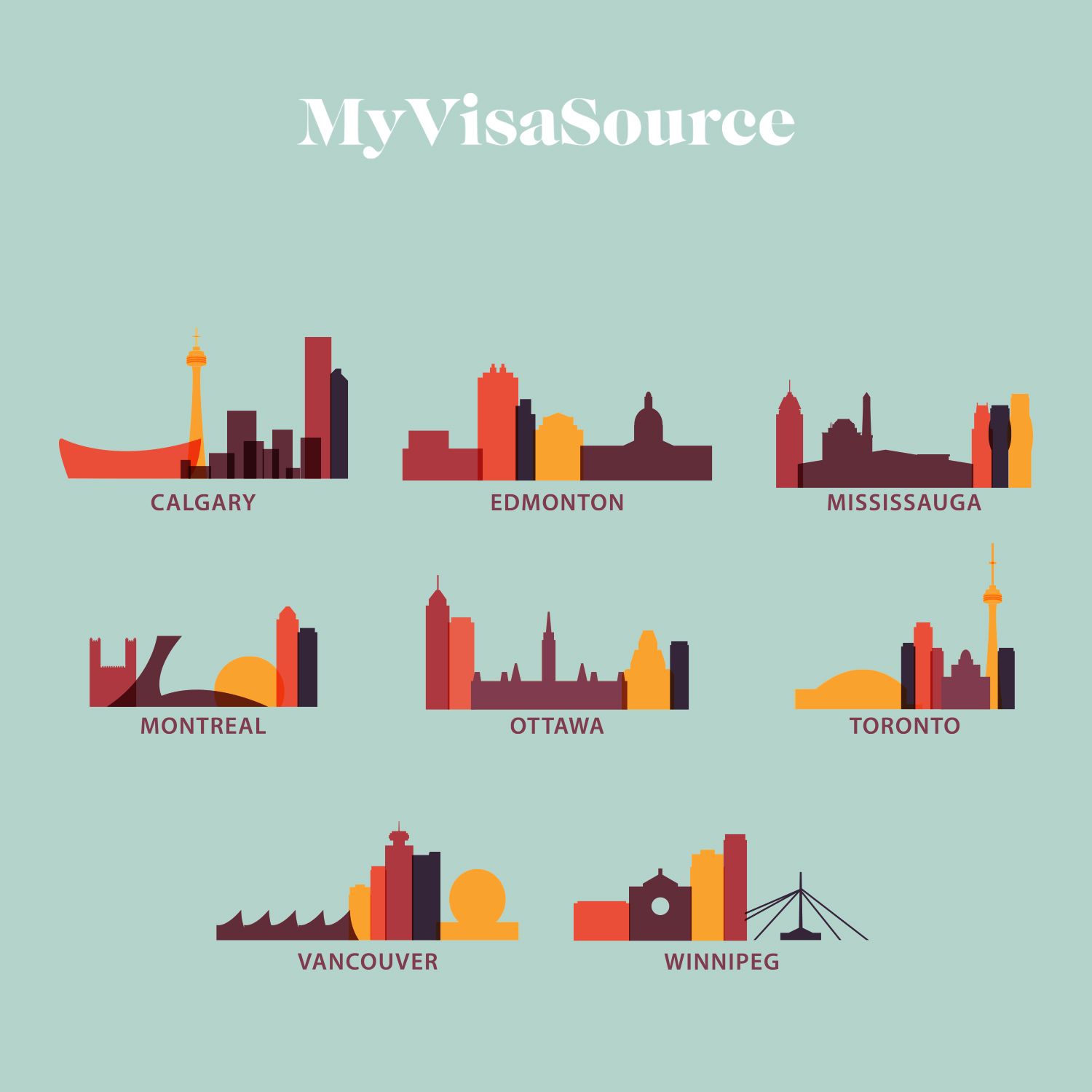 simple shapes outlining eight canadian cities my visa source