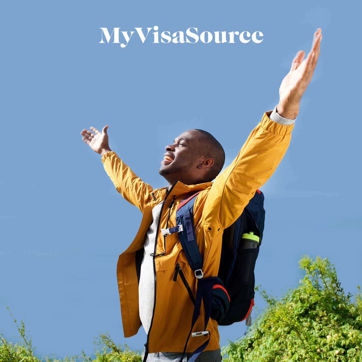 smiling young man with hands in the air my visa source
