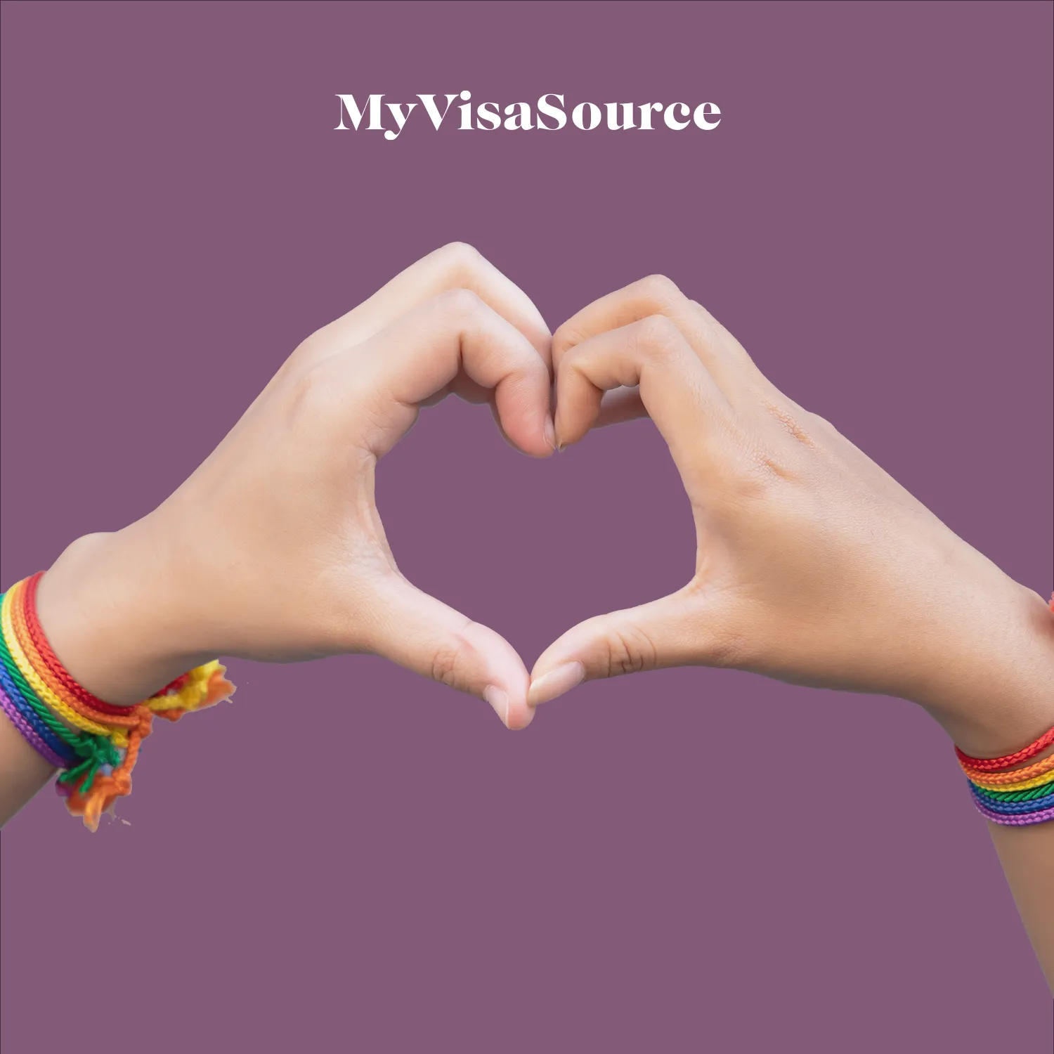 two sets of female hands forming heart shapes together on a purple background by my visa source