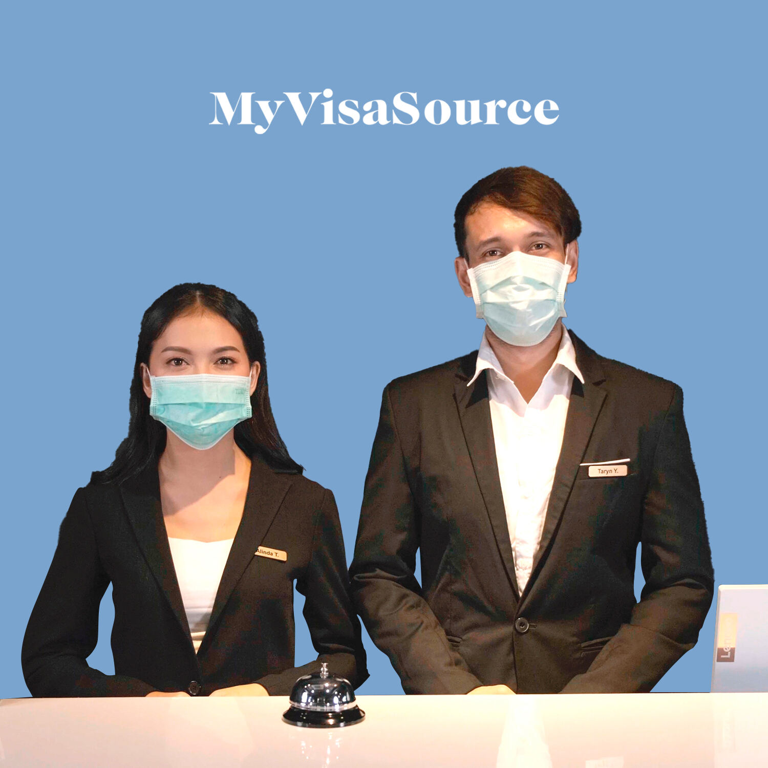 two hotel staff wearing covid masks my visa source