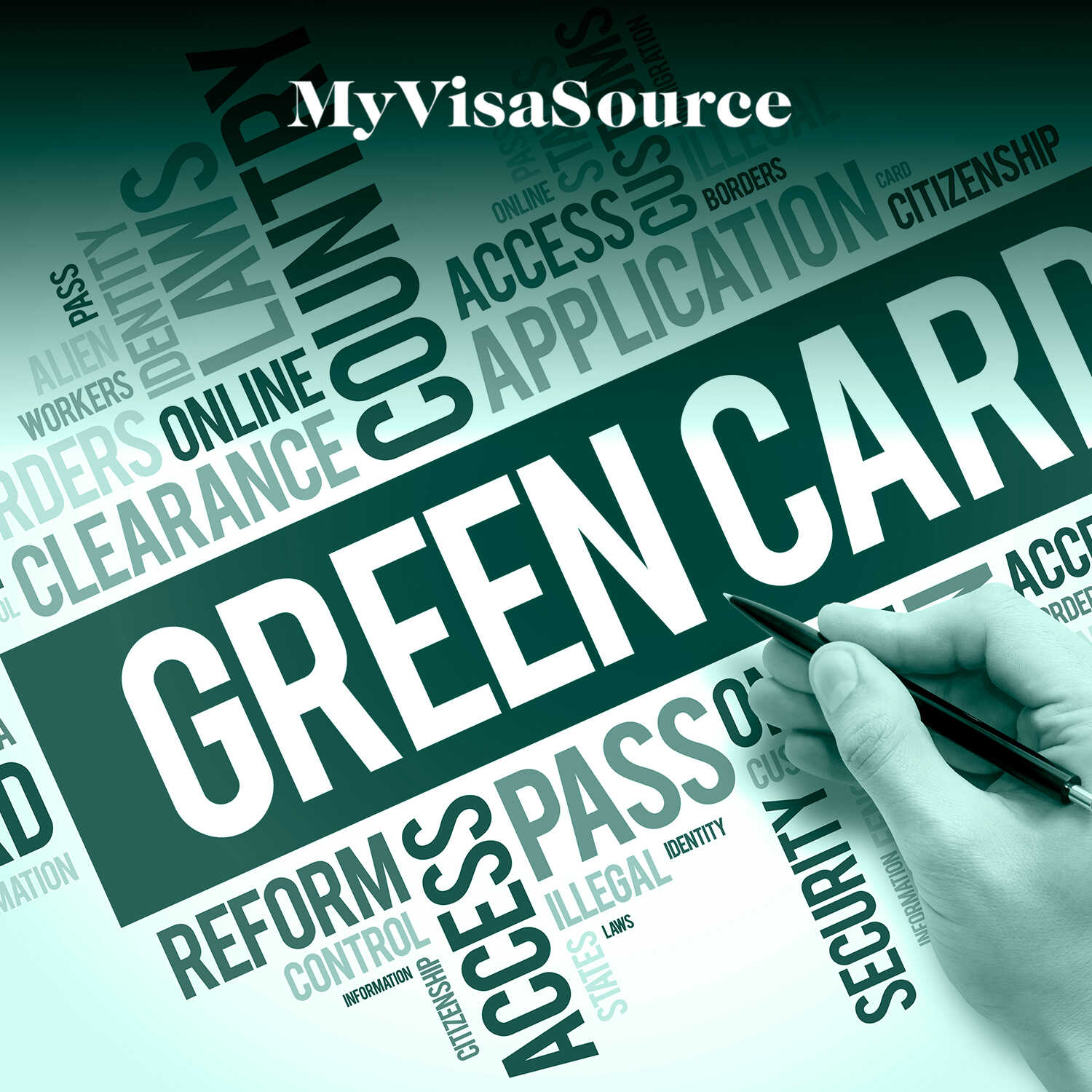 usa green card word cloud with hand holding pen my visa source