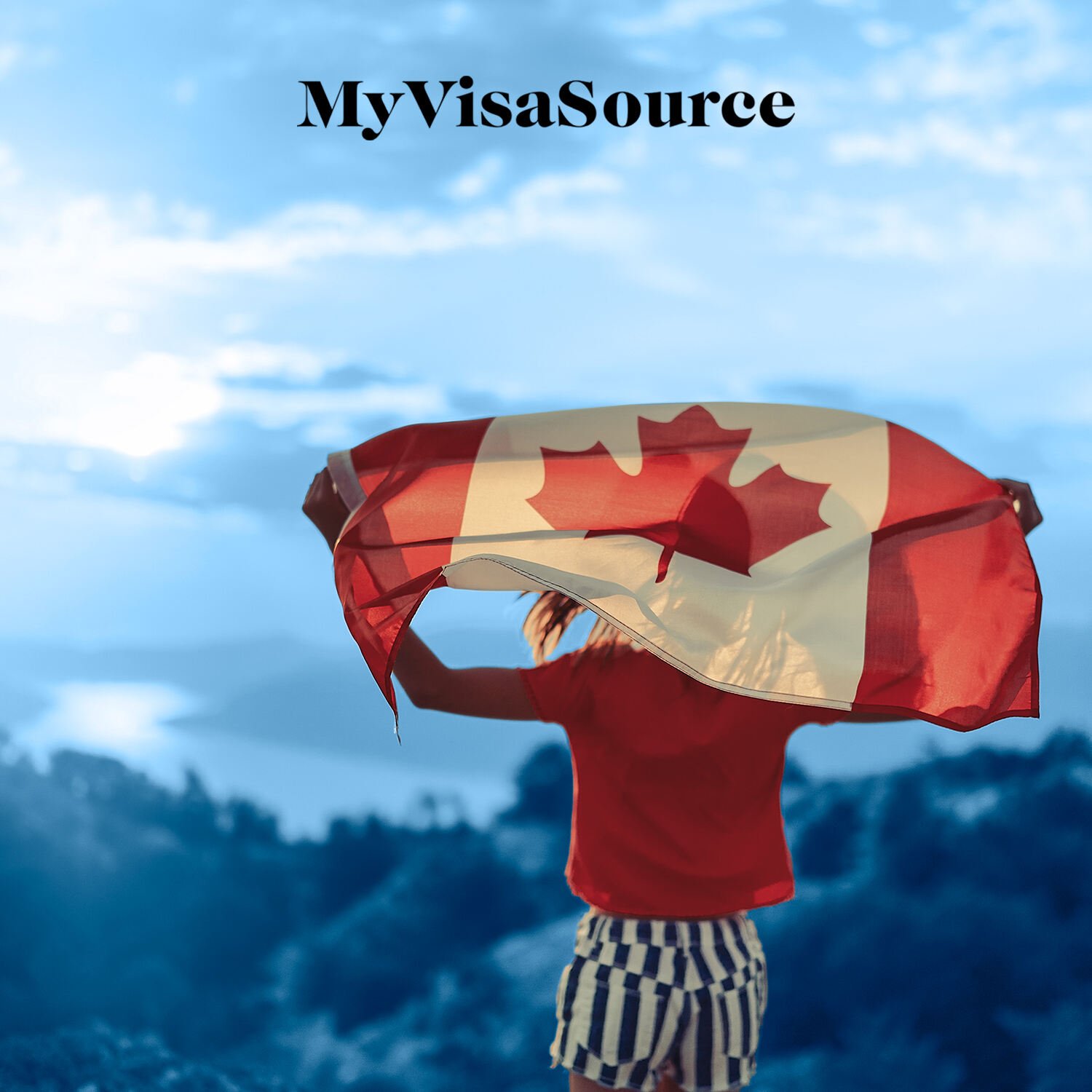 young person holding a canadian flag over shoulder my visa source