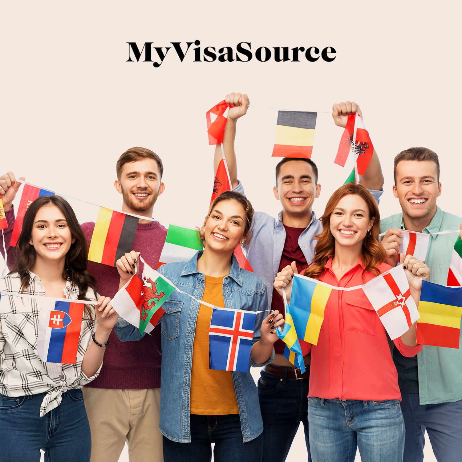 young smiling students with various country flags my visa source