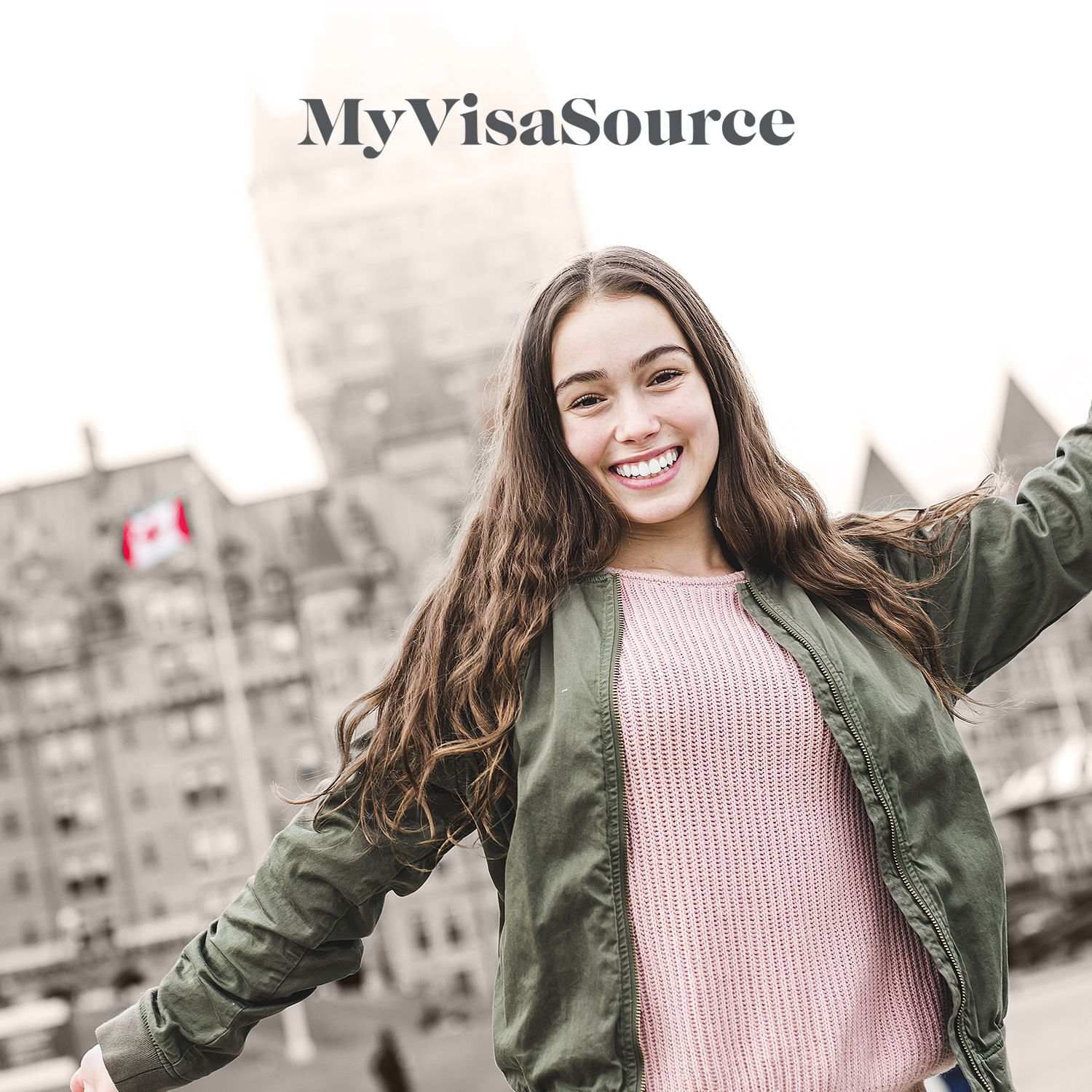young woman infront of canadian buildings my visa source