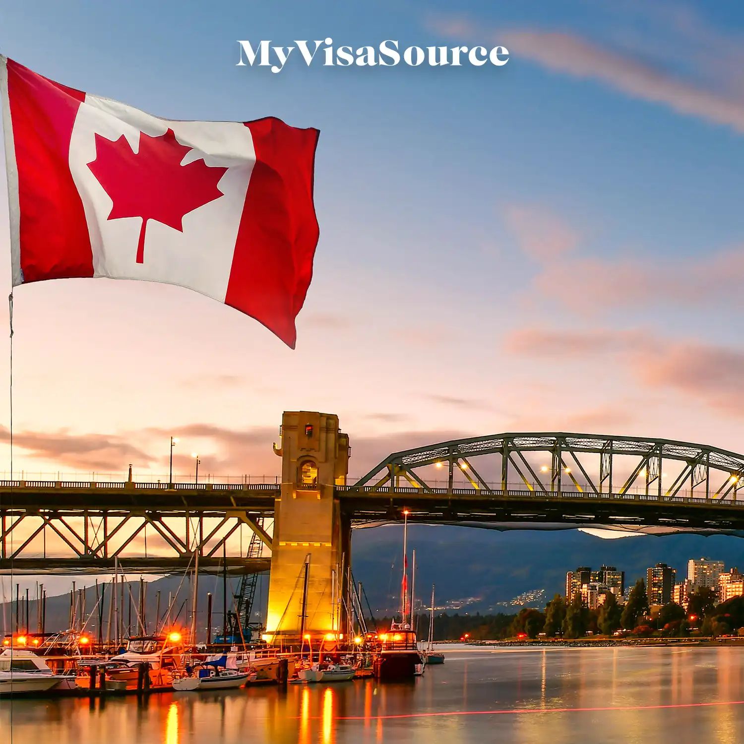 canadian flag flying near a bridge in vancouver british columbia by my visa source