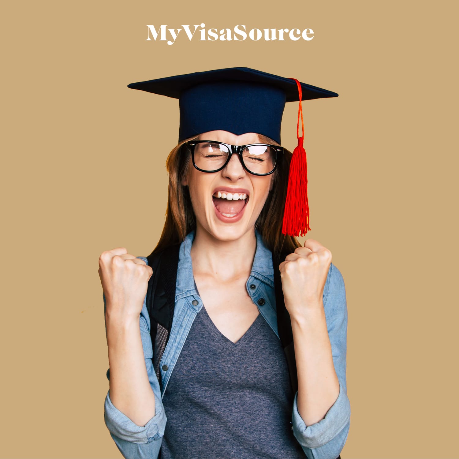 excited female student with graduate hat my visa source