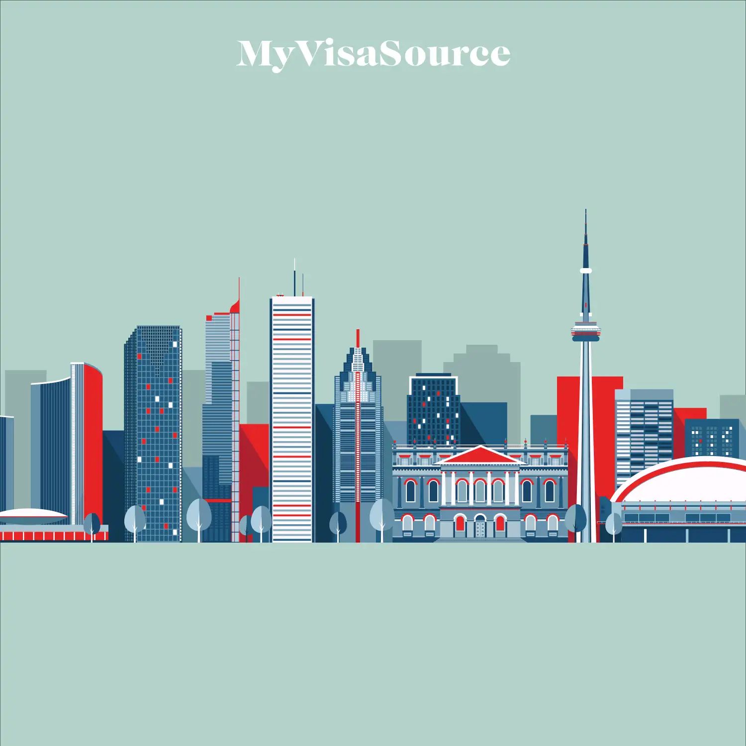 toronto-skyline-in-a-boxy-drawing-with-monochrome-blues-and-reds-on-turquoise-background-by-my-visa-source