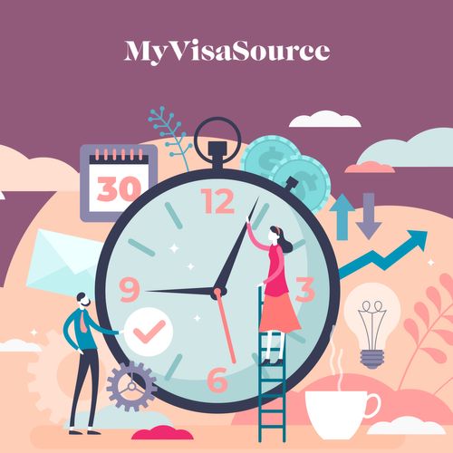cartoon of a clock and a man and woman my visa source